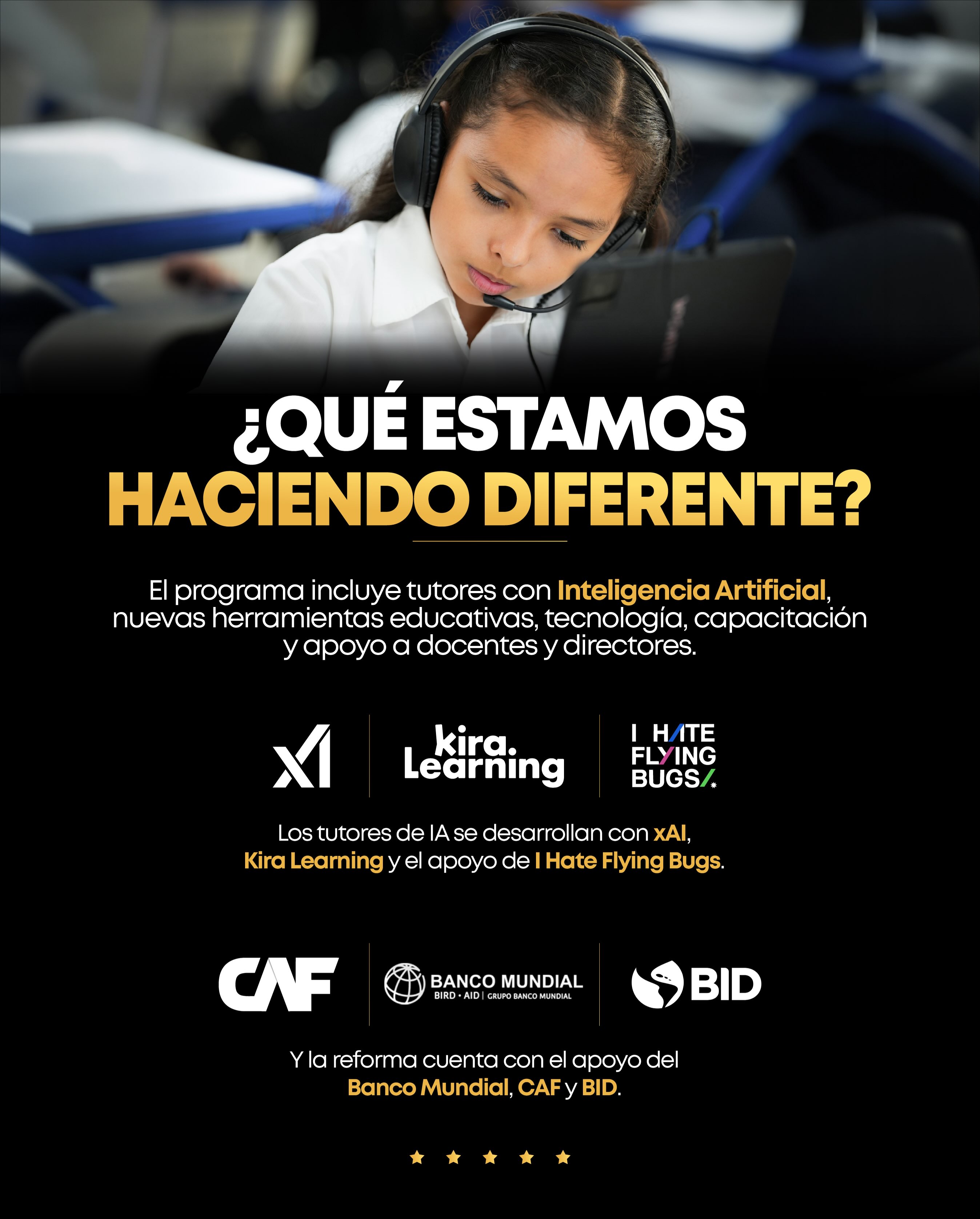 Diapositiva original de la publicación oficial del presidente de El Salvador en la que se presenta la participación de IHFB en el programa de tutoría con IA