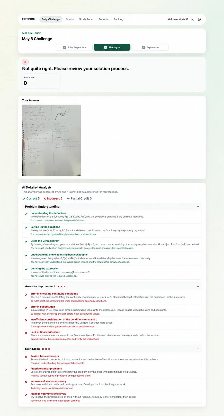 KillTheMath screen analyzing problem understanding, strategy, and execution