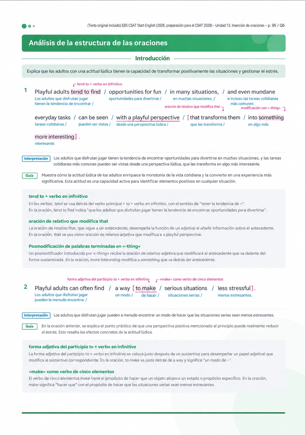 Hoja de análisis de TheLab4You con la estructura de las oraciones, su interpretación y explicaciones gramaticales